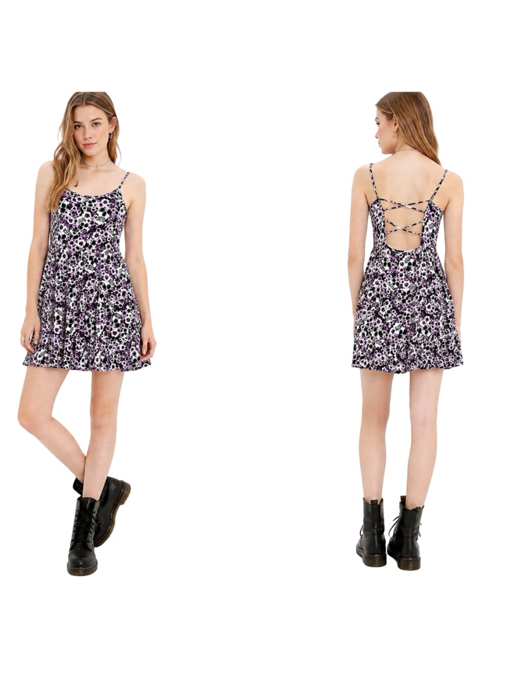 Hot Topic Floral Skull Dress XS Goth Grunge Lace Up Back Skater Mini Dress emo